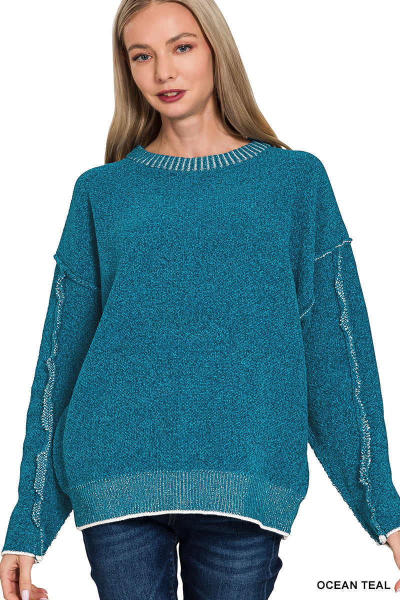 EXPOSED SEAM CHENILLE SWEATER