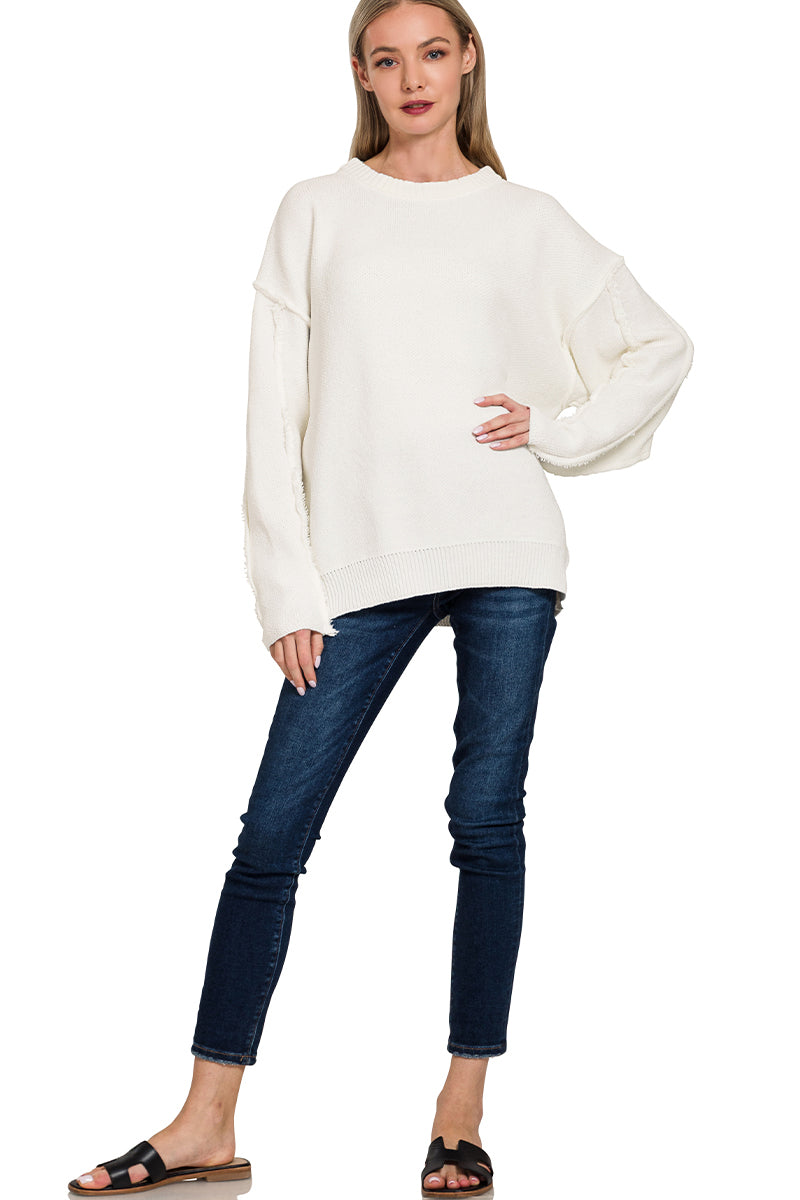 EXPOSED SEAM CHENILLE SWEATER
