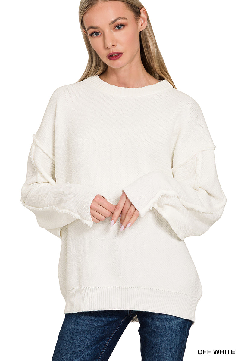 EXPOSED SEAM CHENILLE SWEATER