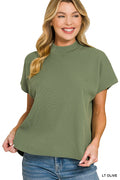 Zenana Mock Neck Cap Sleeve Knit Top