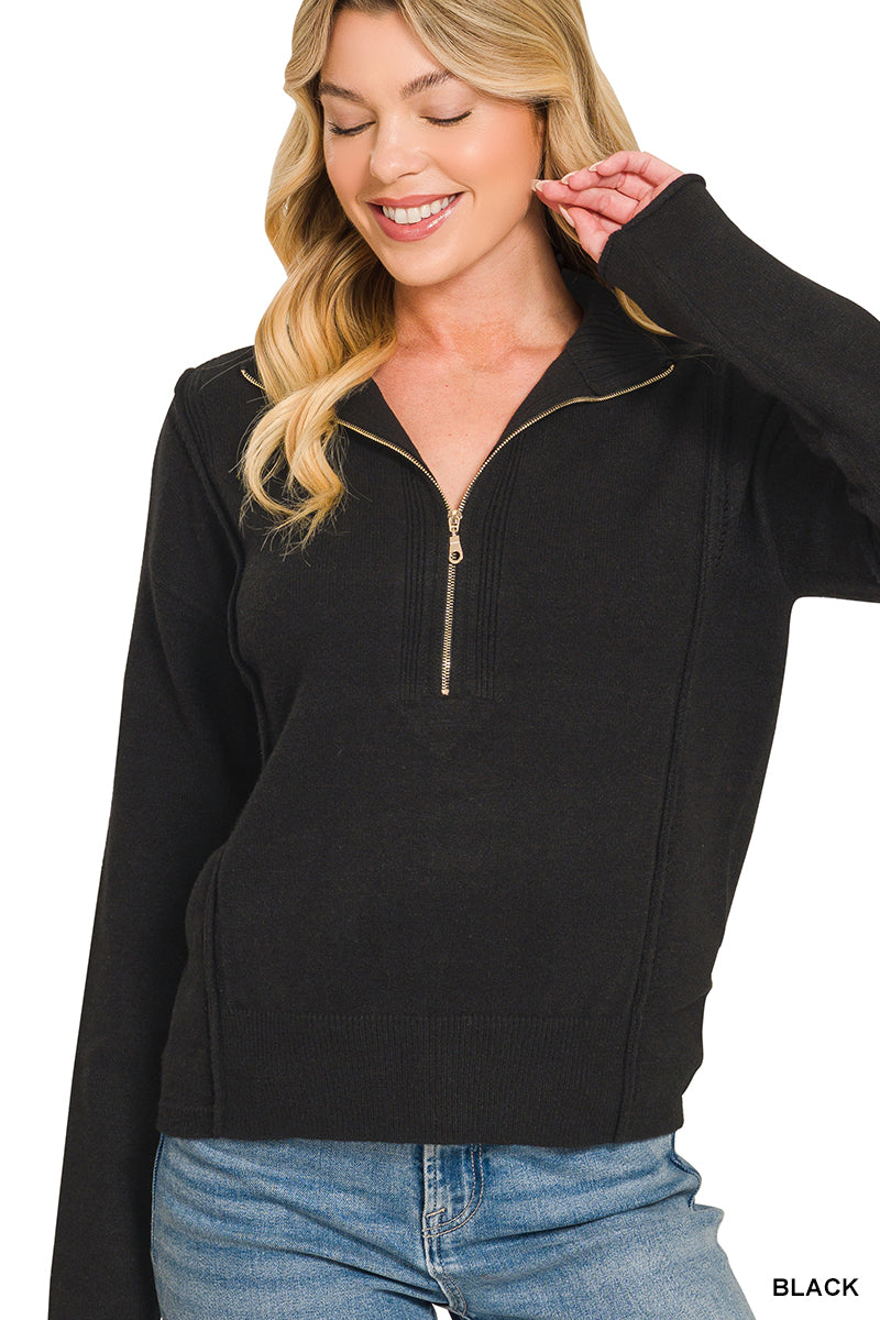 Viscose half zip high neck sweater