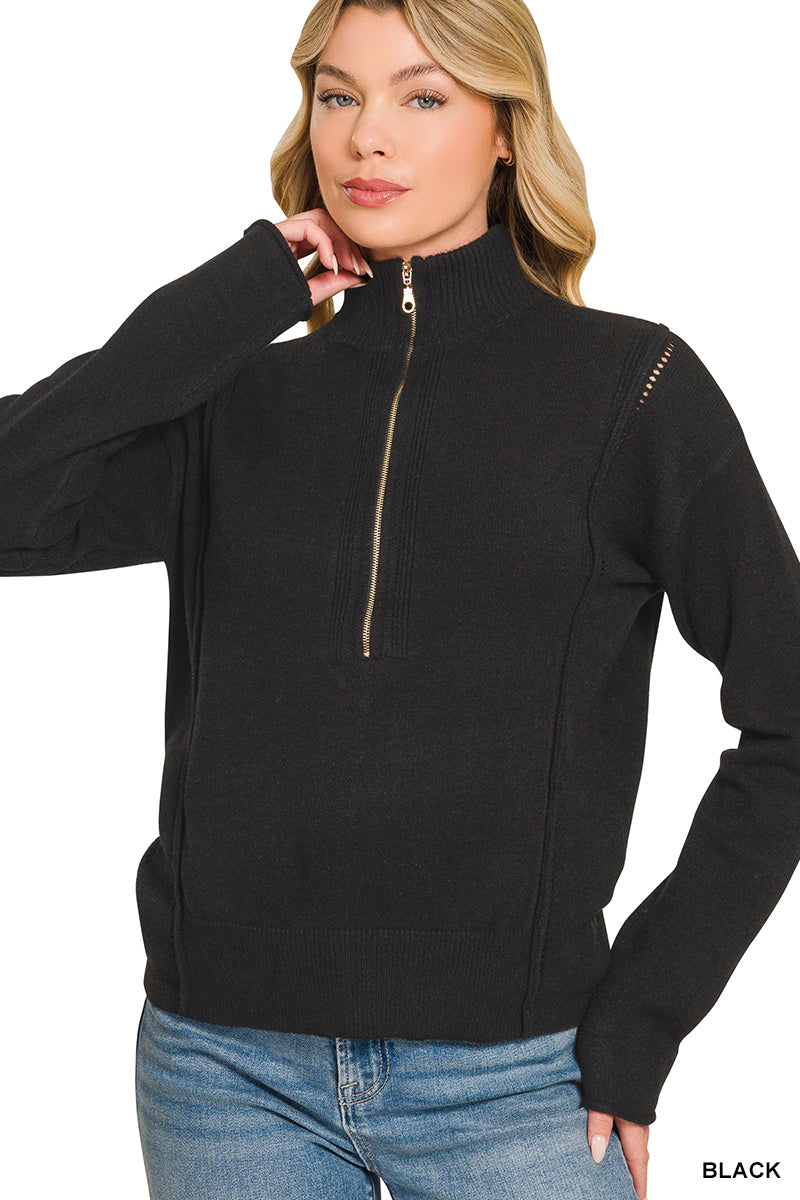 Viscose half zip high neck sweater