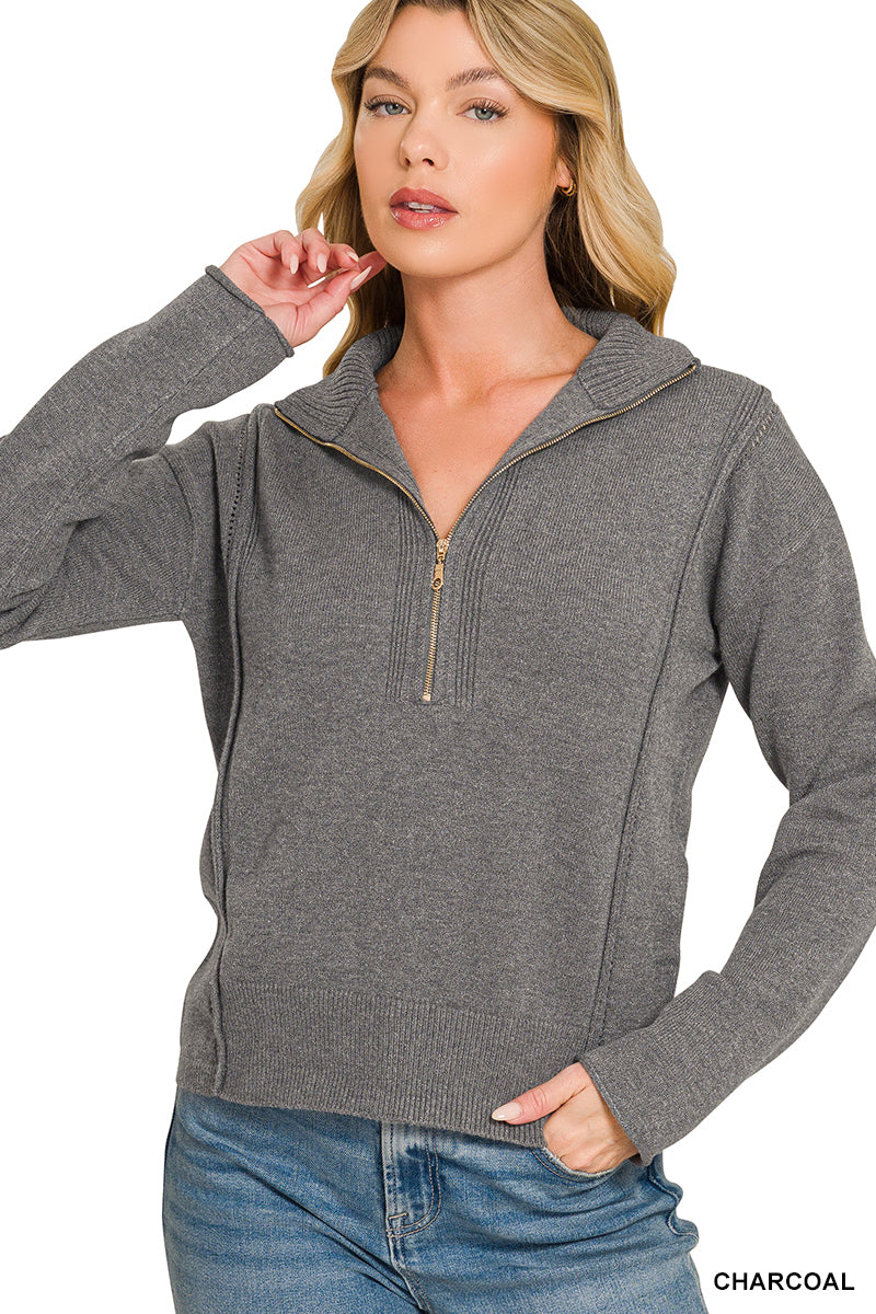 Viscose half zip high neck sweater