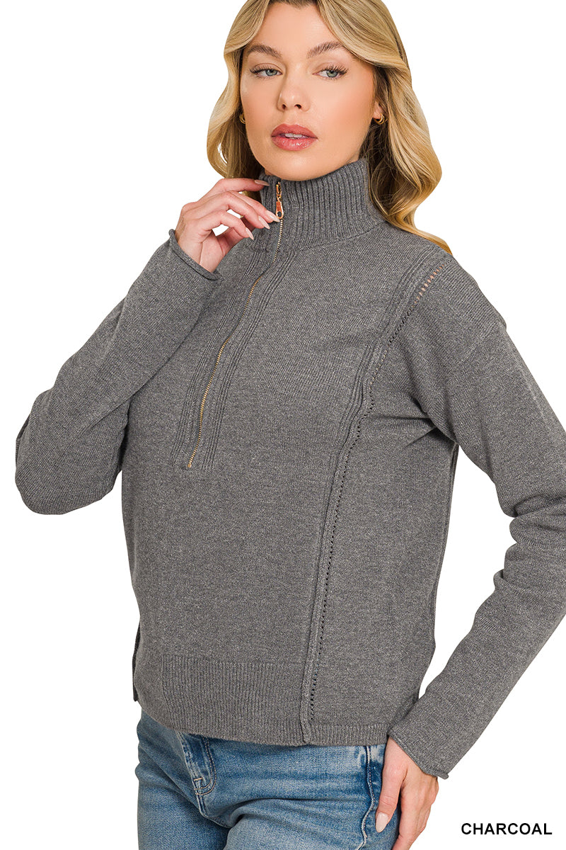 Viscose half zip high neck sweater