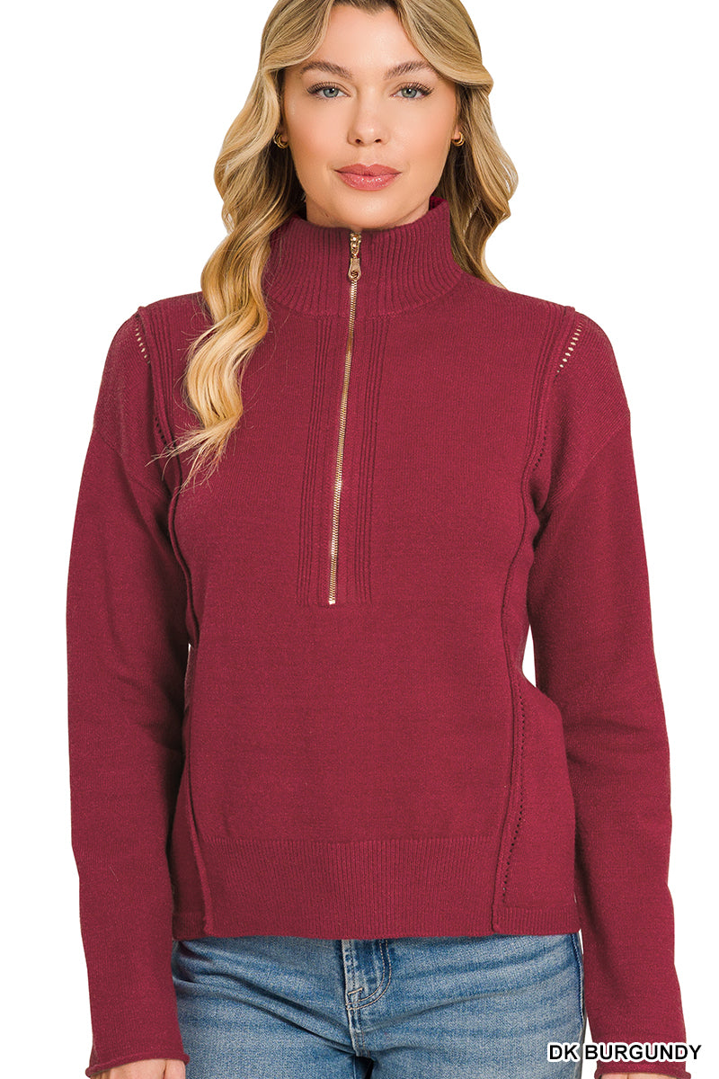 Viscose half zip high neck sweater
