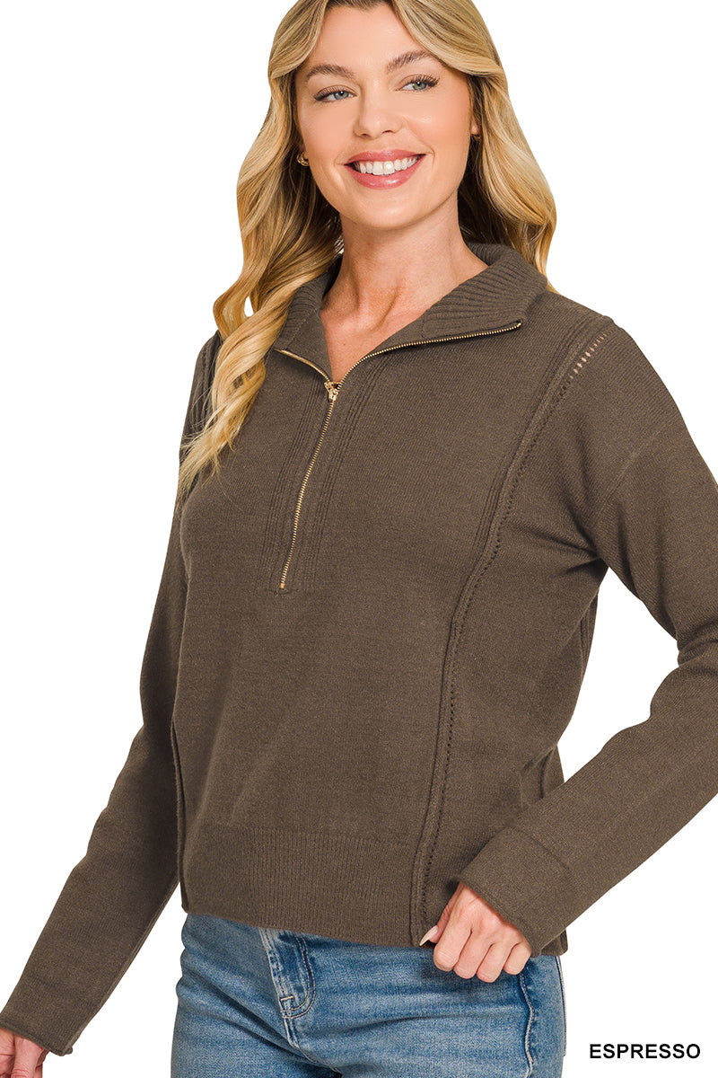 Viscose half zip high neck sweater