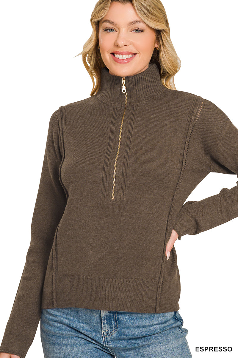 Viscose half zip high neck sweater