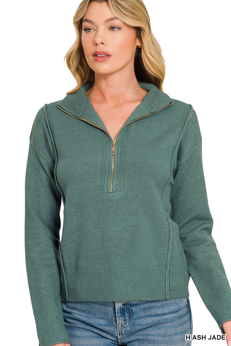 Viscose half zip high neck sweater