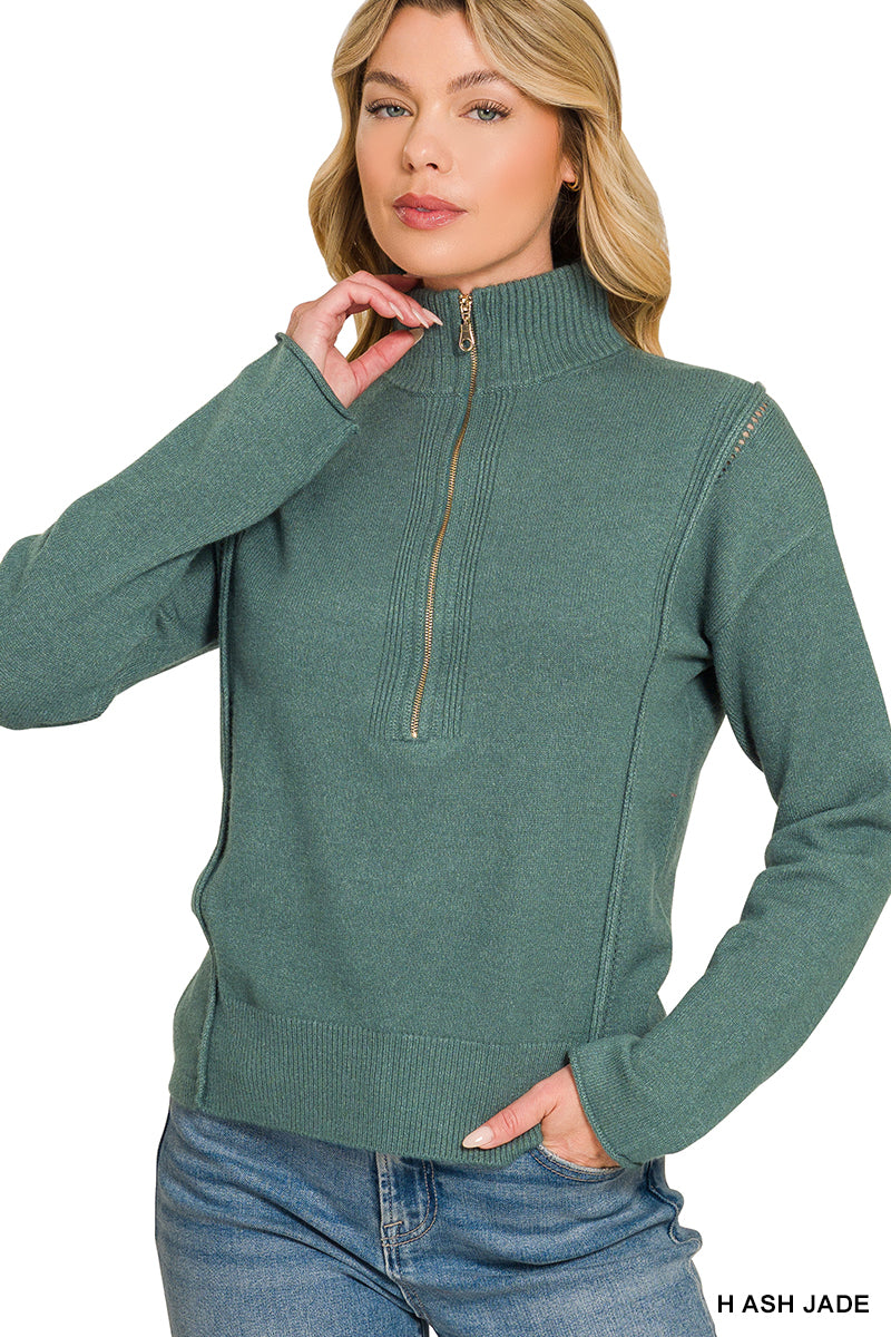 Viscose half zip high neck sweater