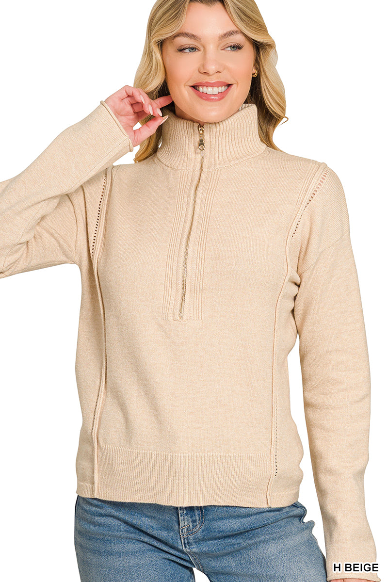 Viscose half zip high neck sweater