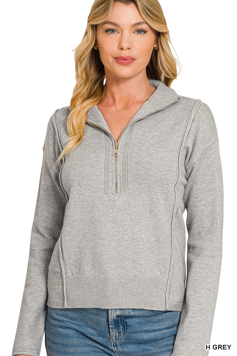 Viscose half zip high neck sweater