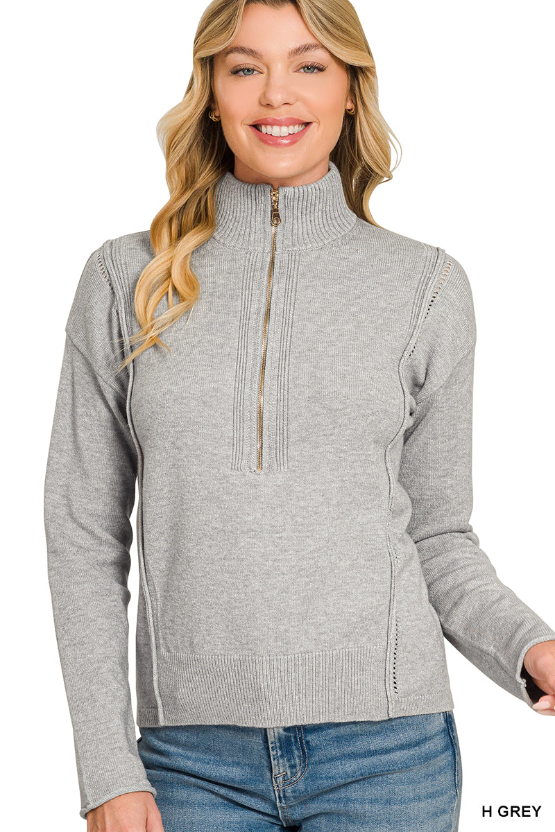 Viscose half zip high neck sweater