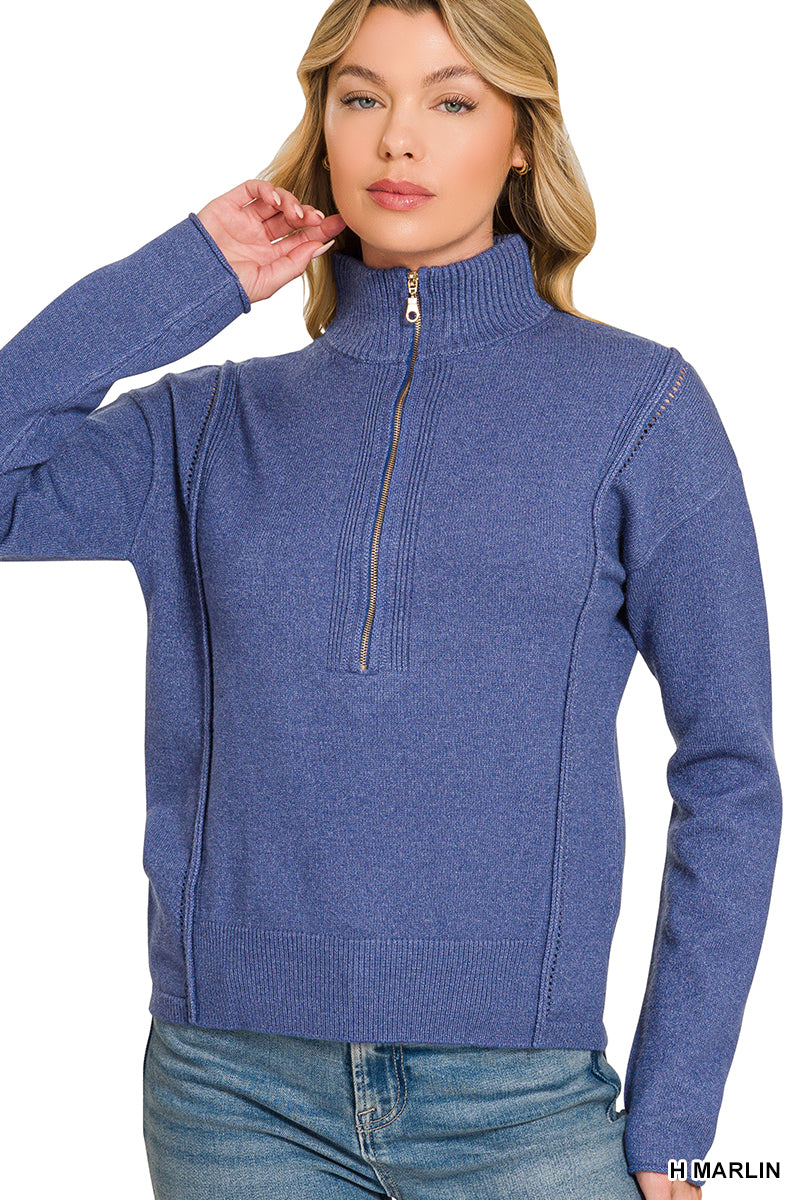 Viscose half zip high neck sweater