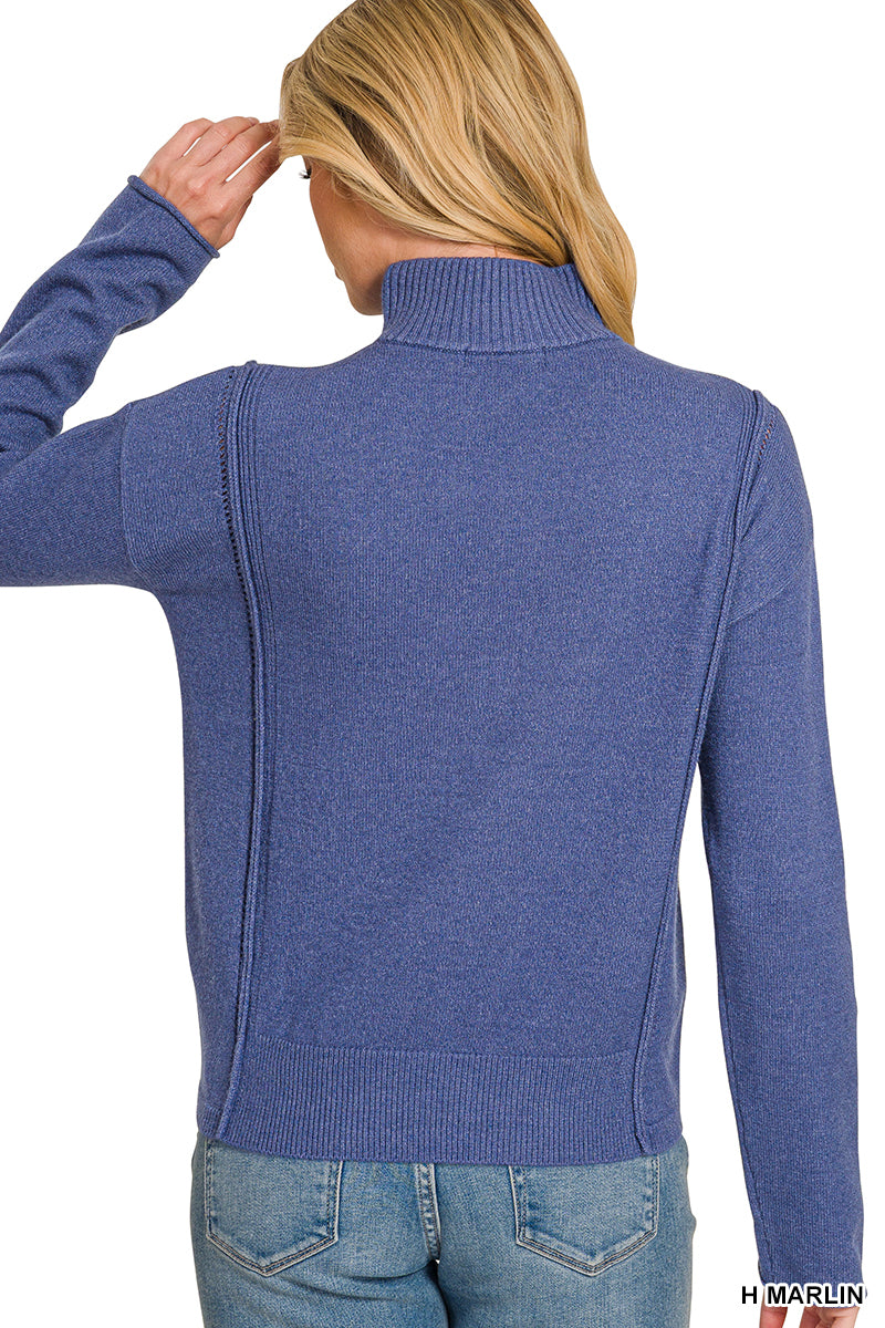 Viscose half zip high neck sweater