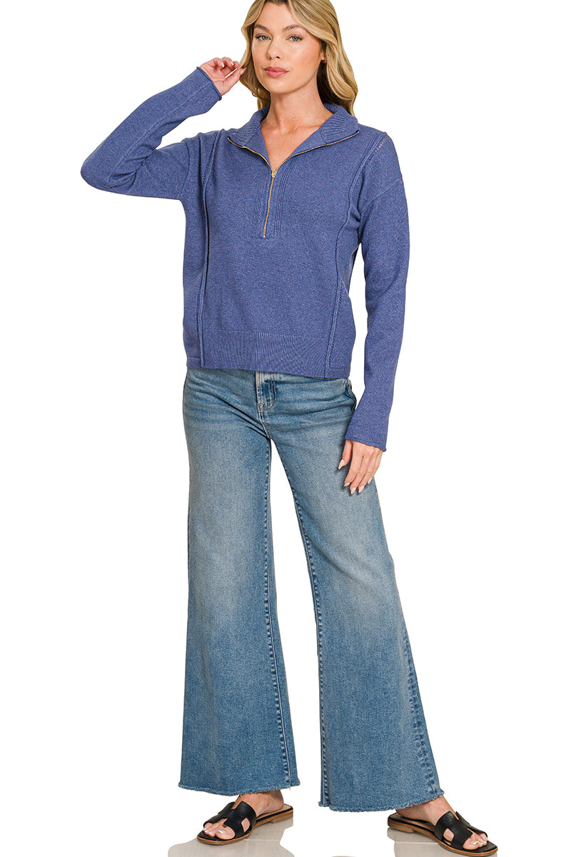 Viscose half zip high neck sweater
