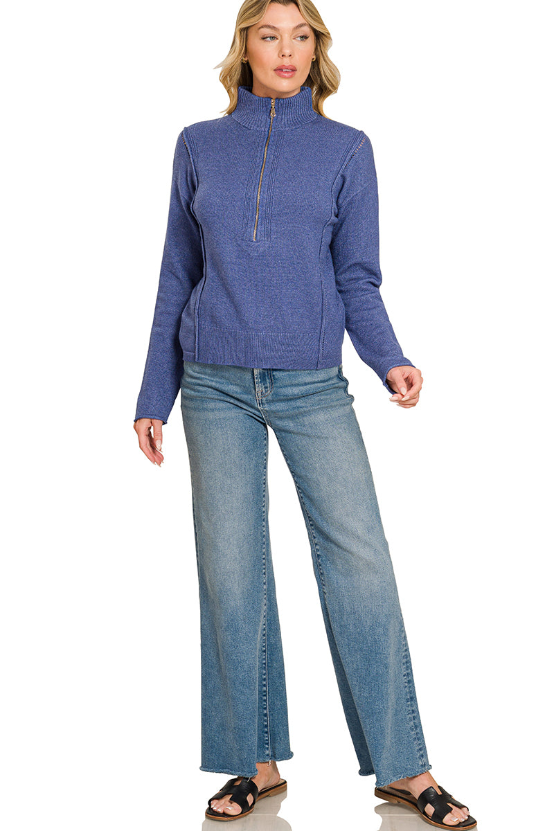Viscose half zip high neck sweater