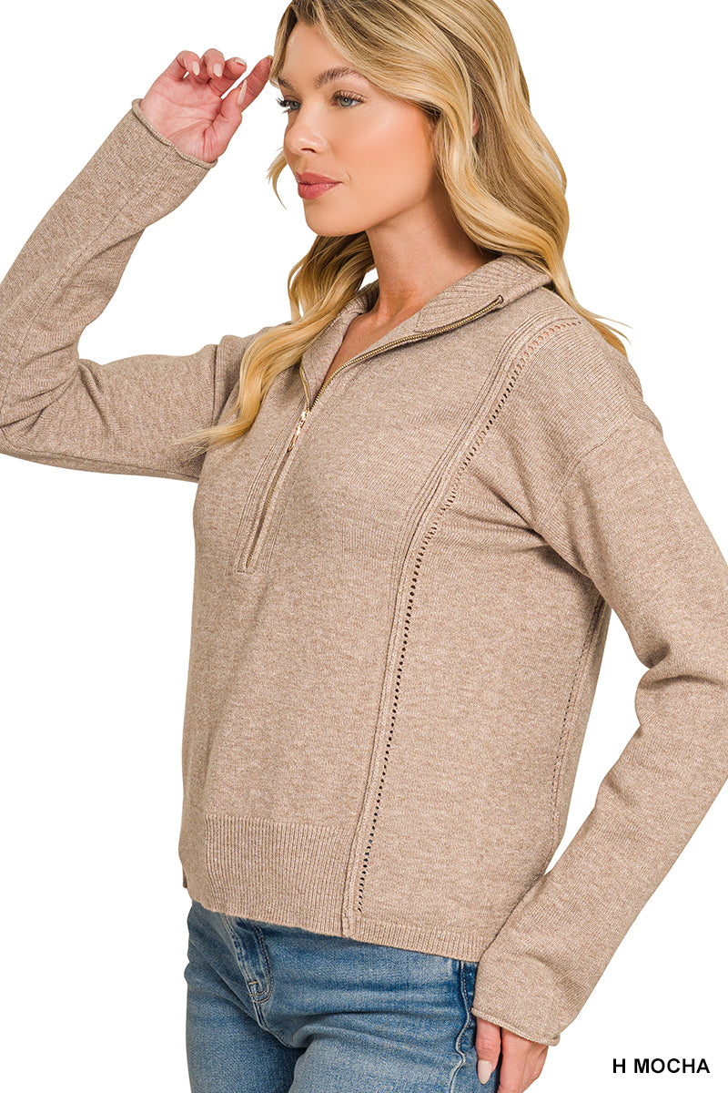 Viscose half zip high neck sweater