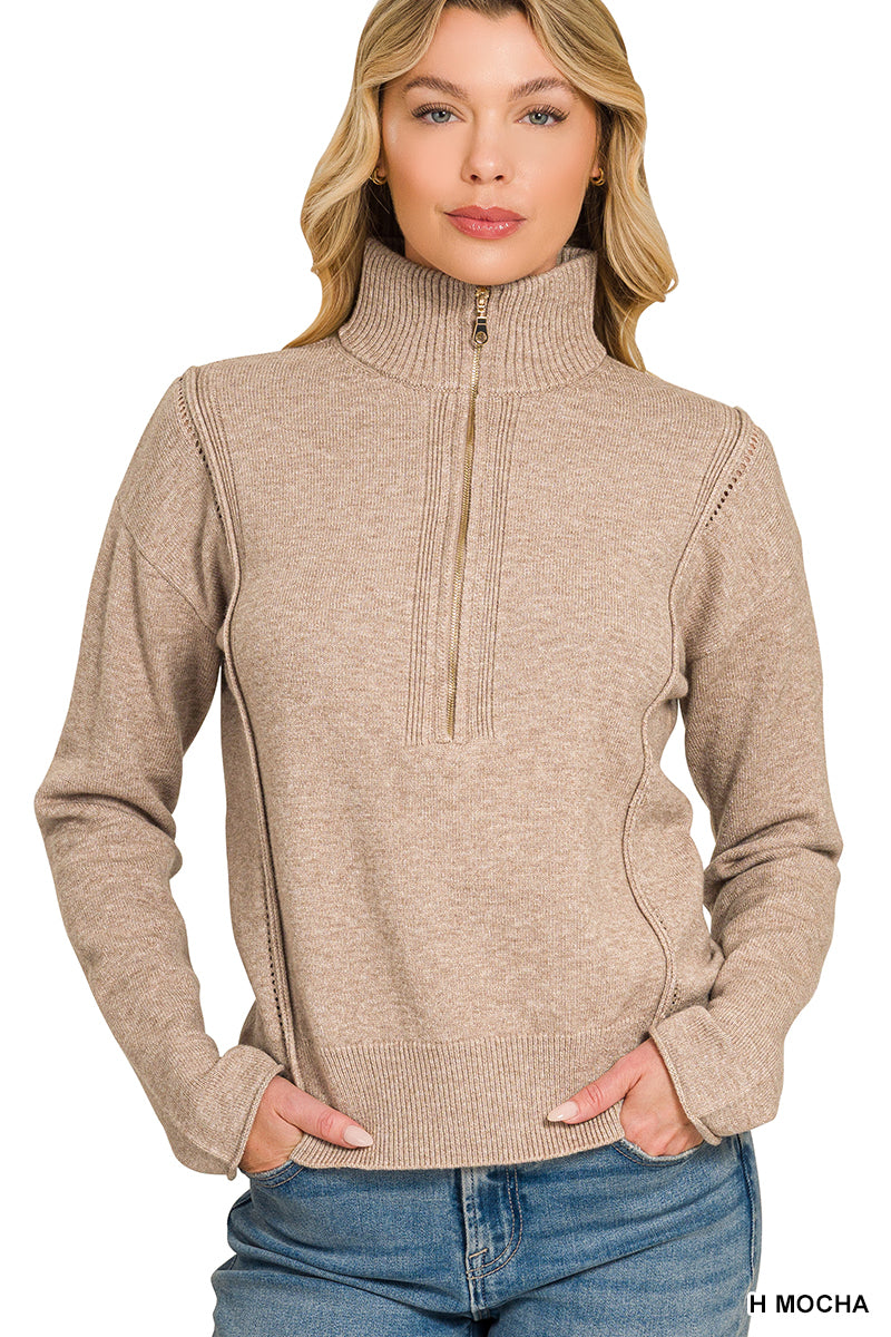 Viscose half zip high neck sweater