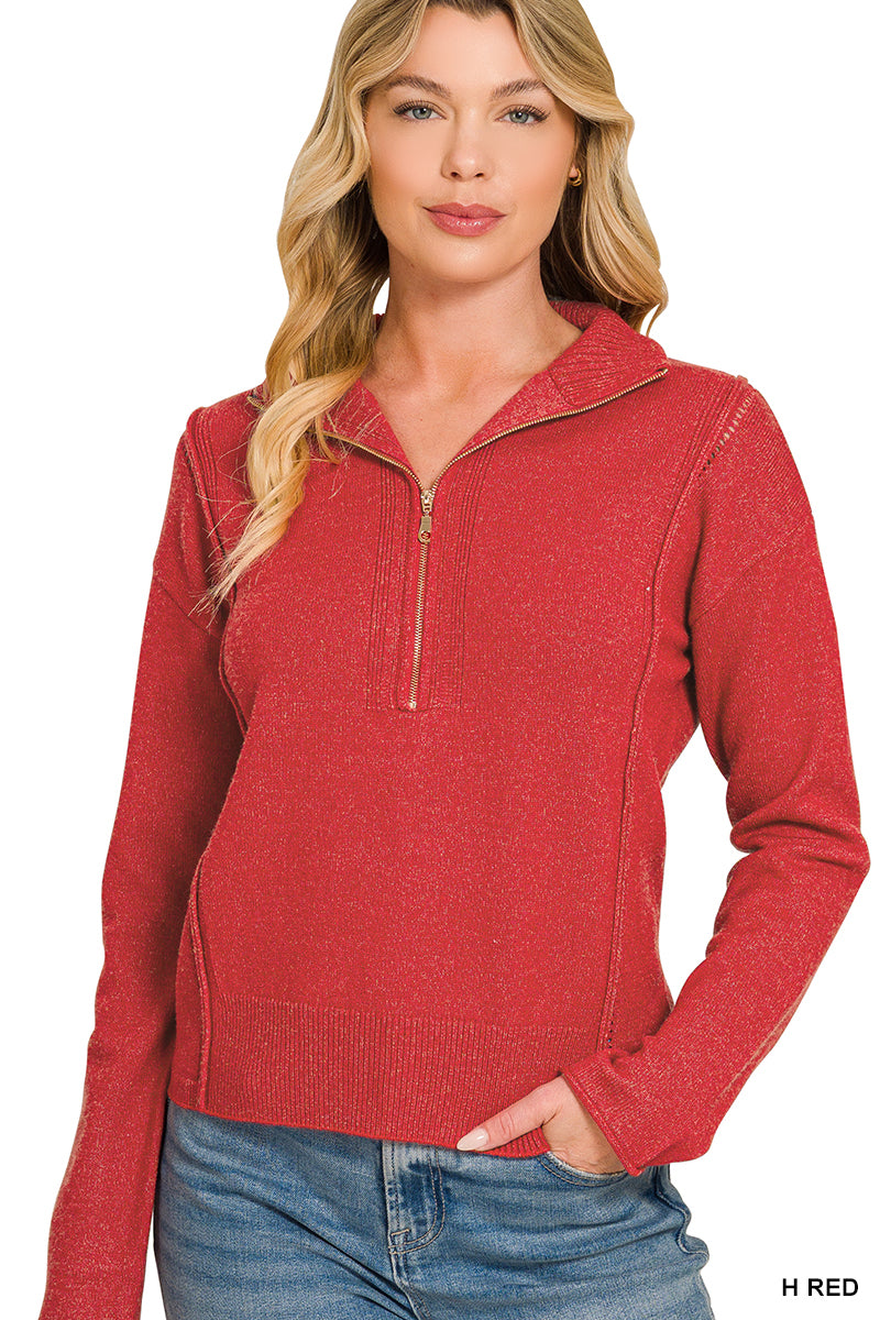 Viscose half zip high neck sweater
