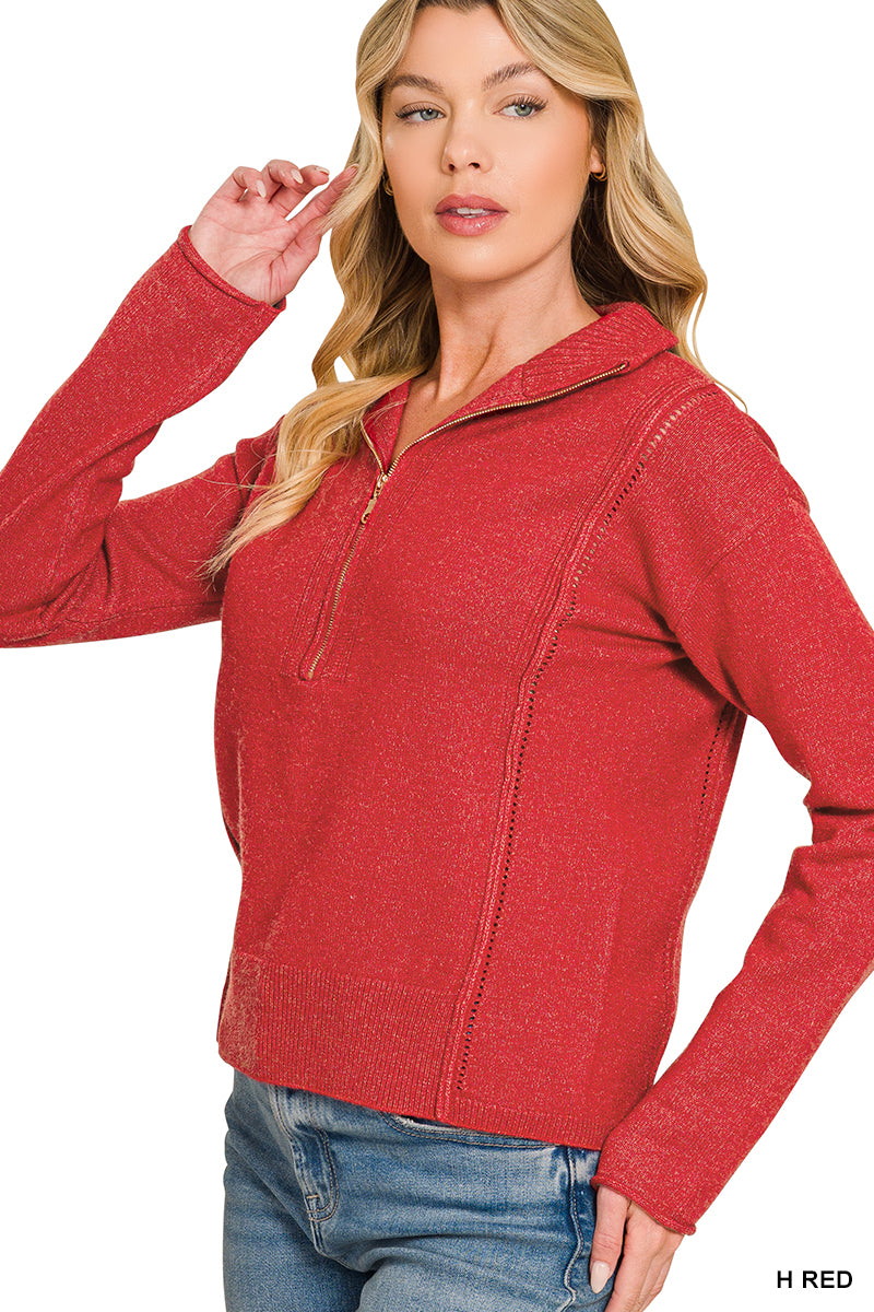 Viscose half zip high neck sweater