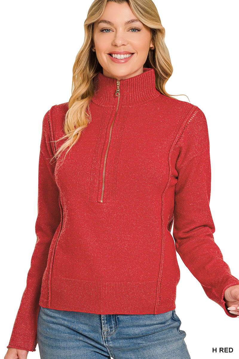 Viscose half zip high neck sweater