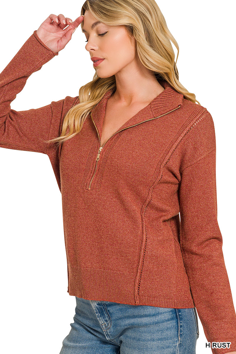 Viscose half zip high neck sweater