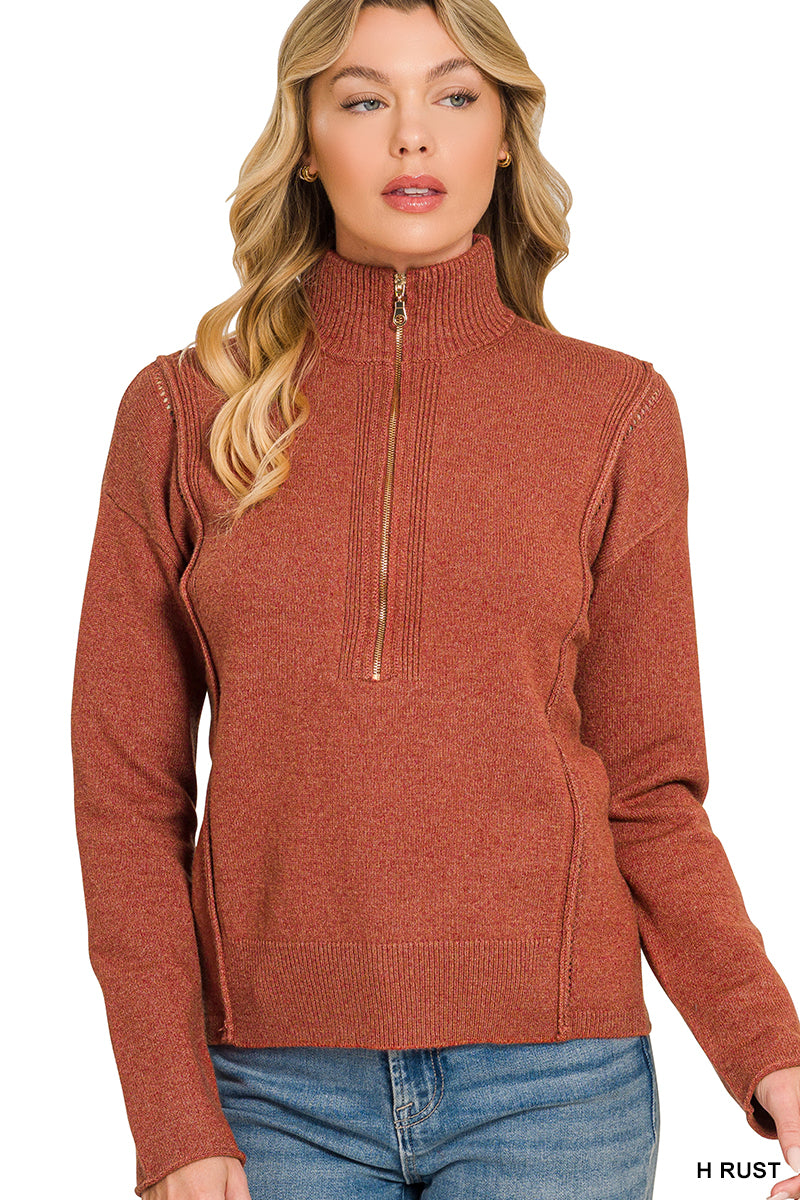 Viscose half zip high neck sweater