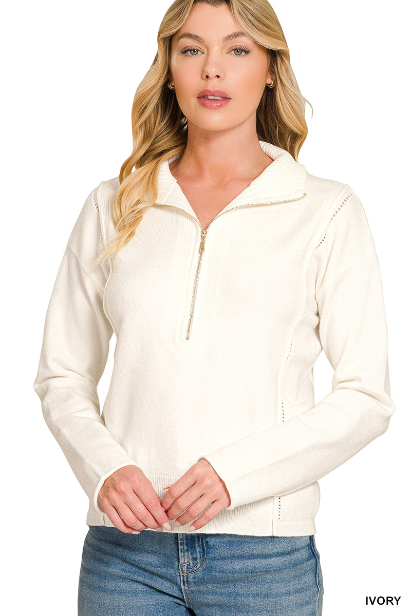 Viscose half zip high neck sweater