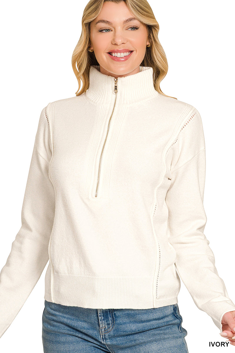 Viscose half zip high neck sweater