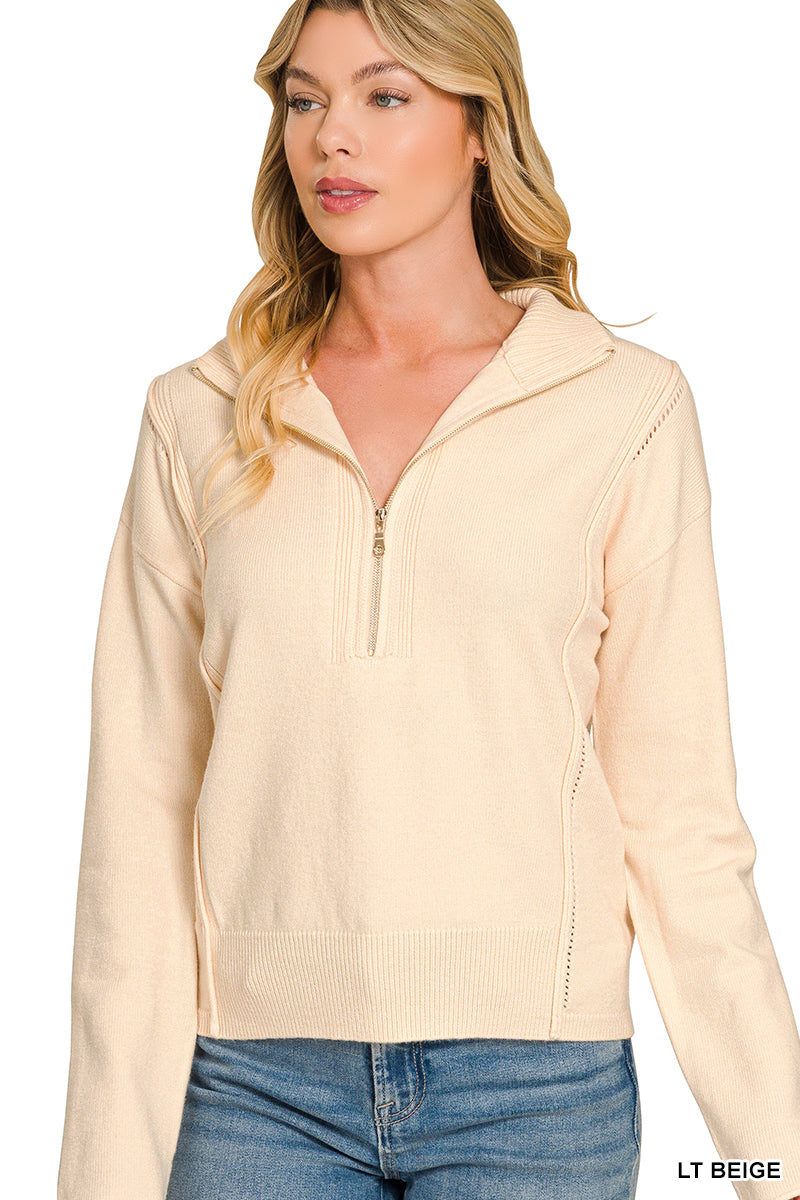 Viscose half zip high neck sweater