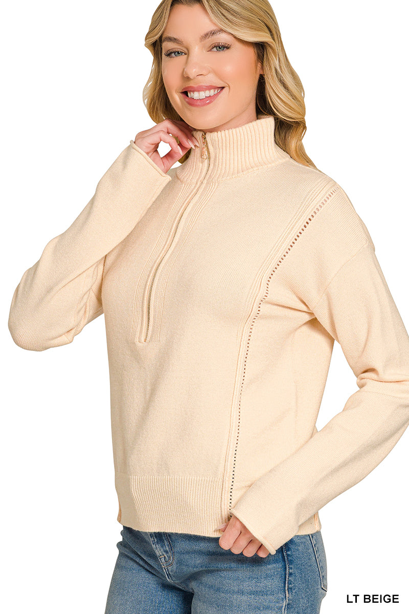 Viscose half zip high neck sweater
