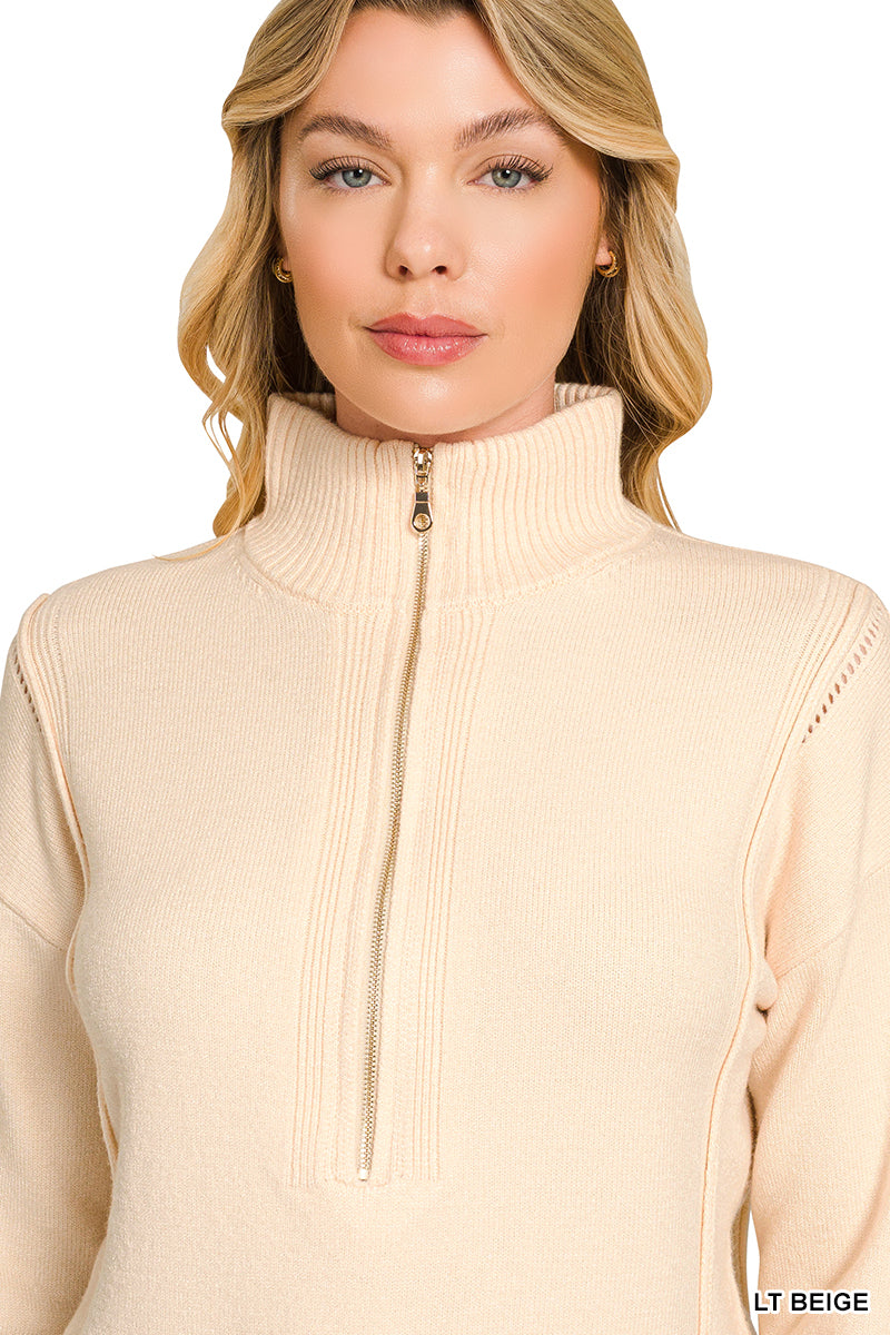 Viscose half zip high neck sweater