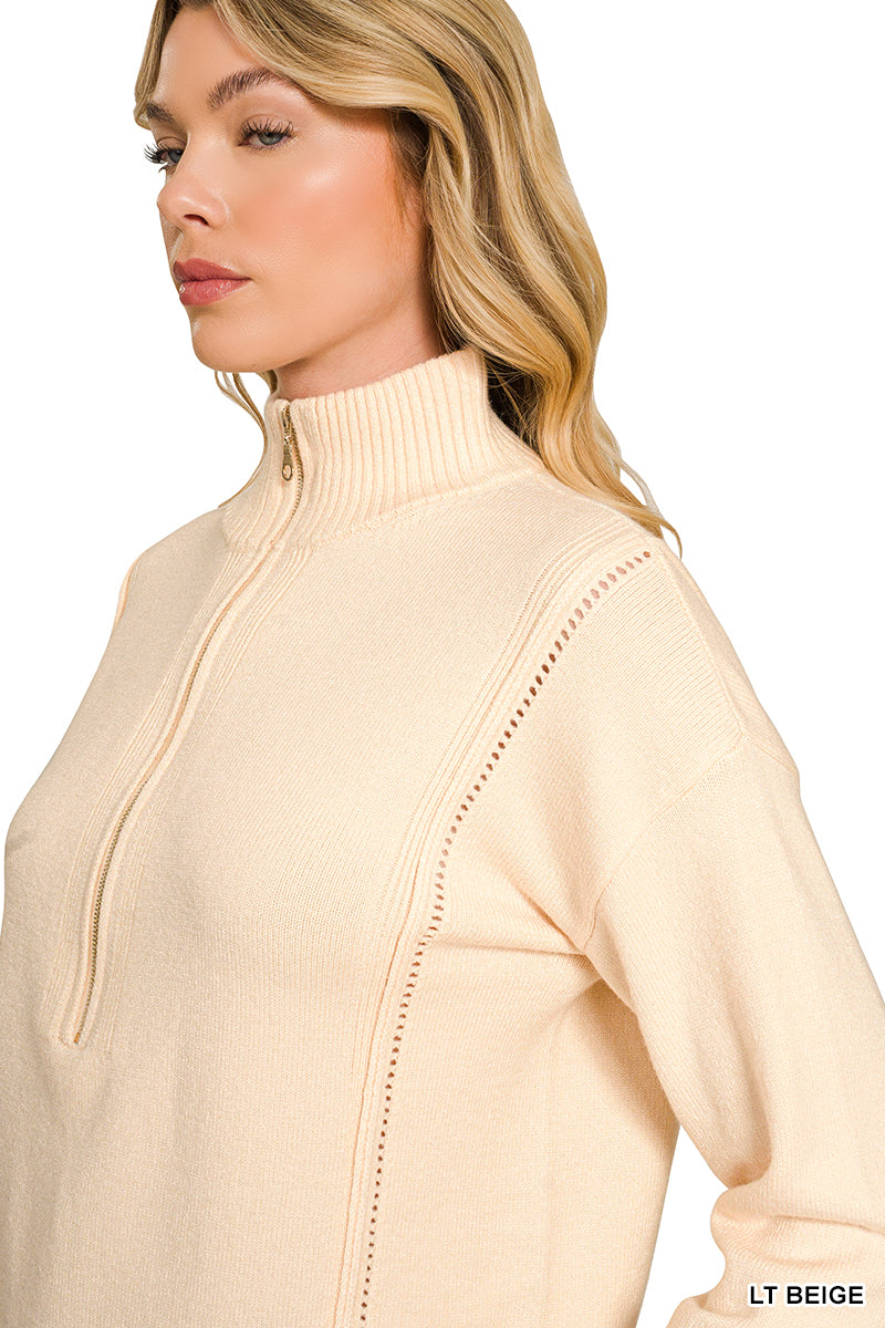 Viscose half zip high neck sweater