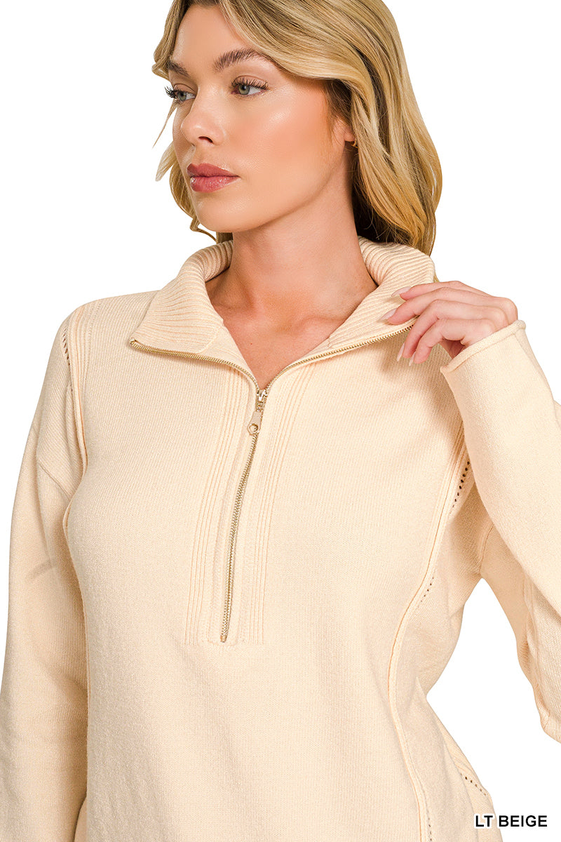 Viscose half zip high neck sweater