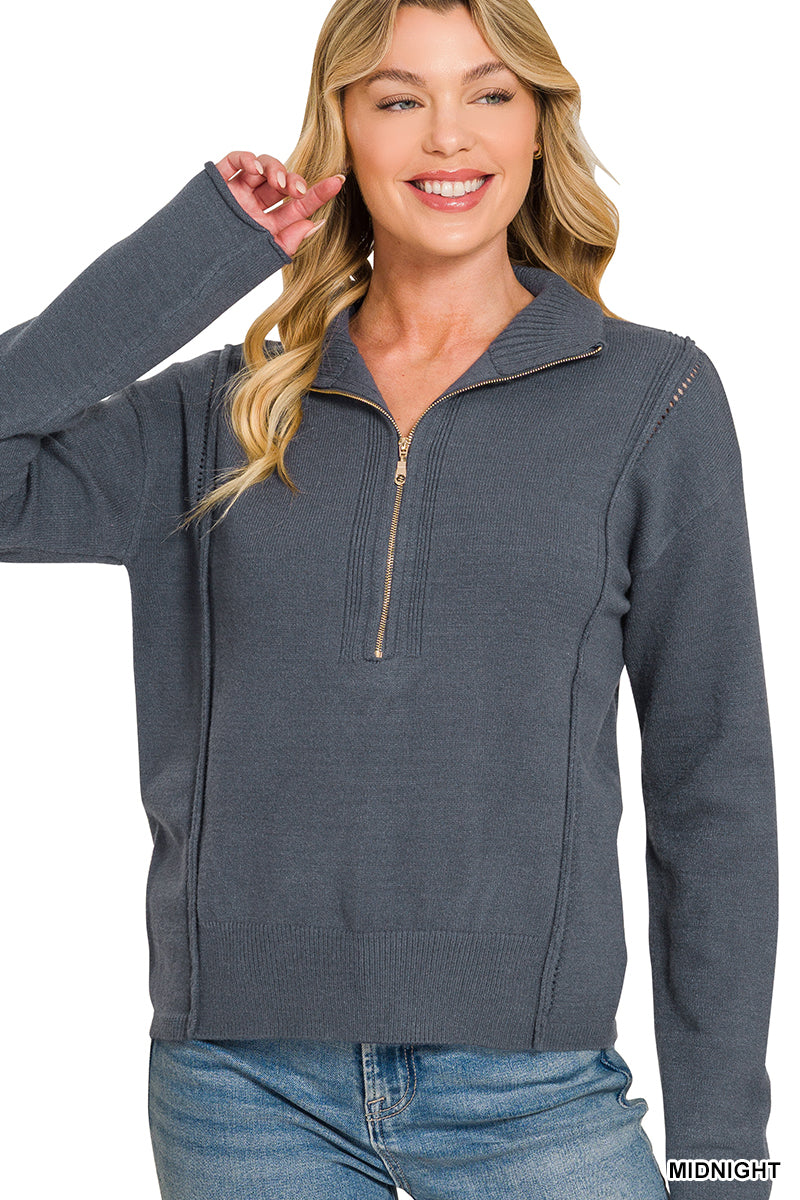 Viscose half zip high neck sweater