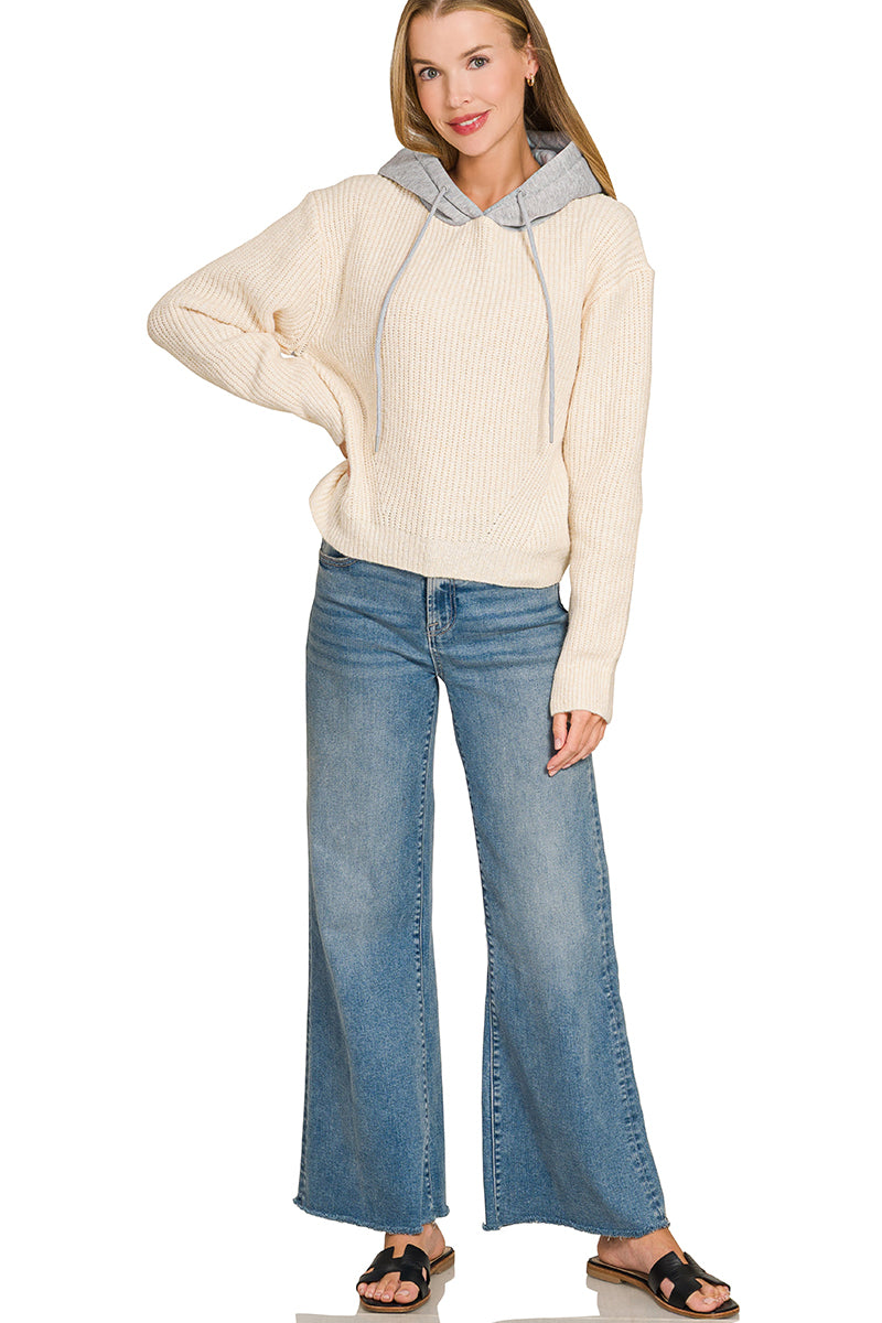 Textured sweater with hoodie