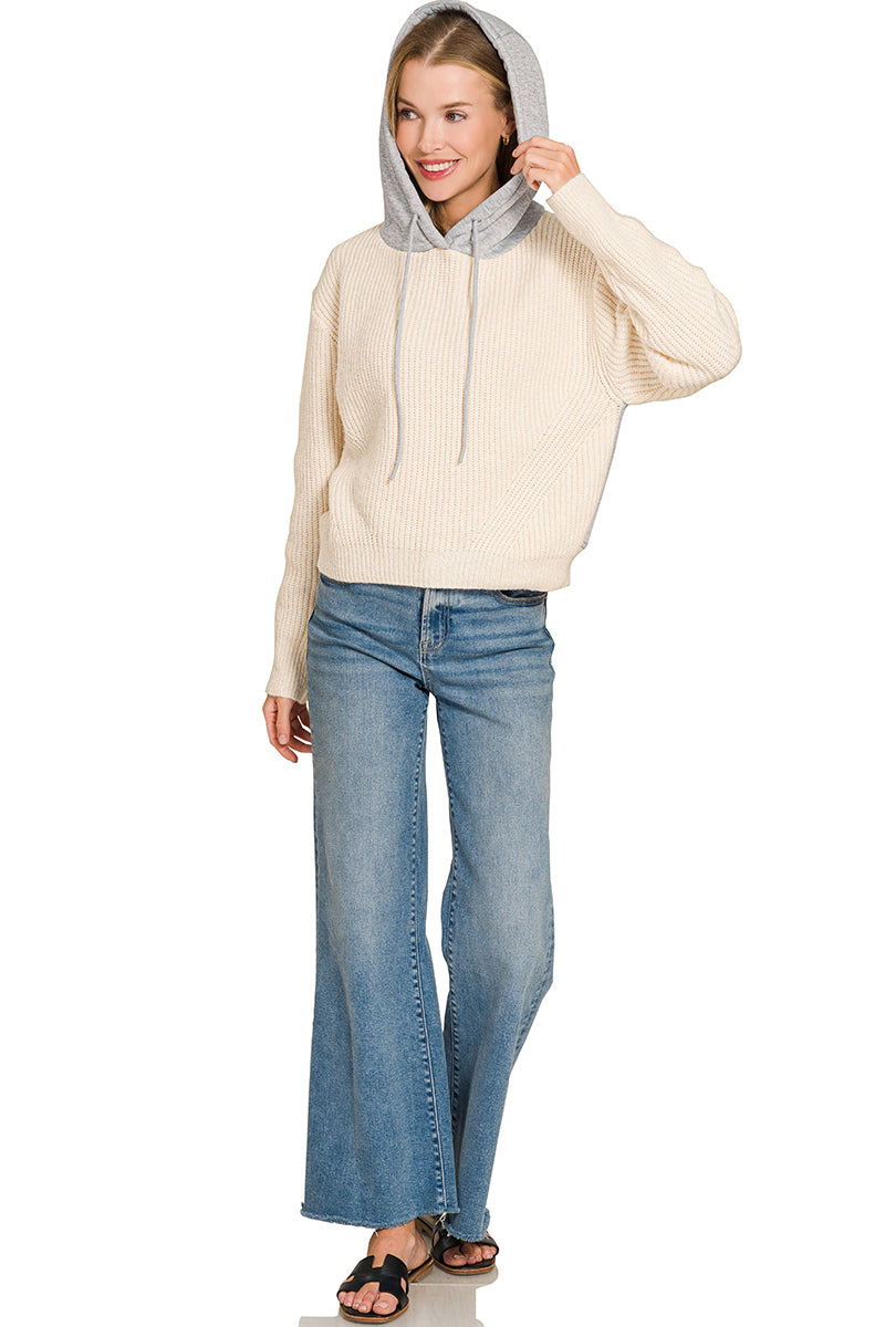 Textured sweater with hoodie
