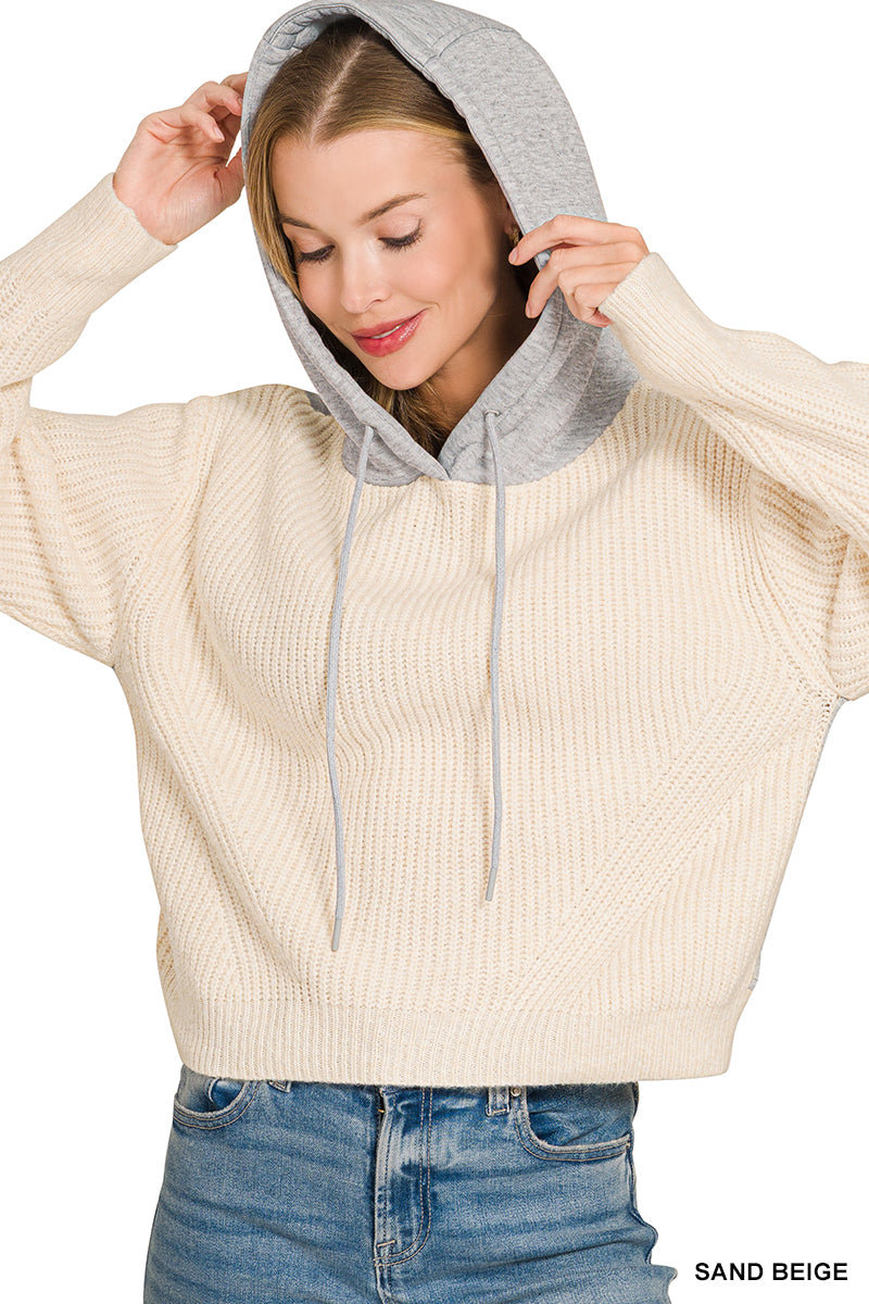 Textured sweater with hoodie