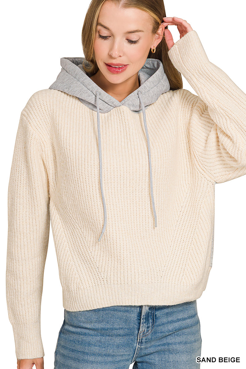 Textured sweater with hoodie
