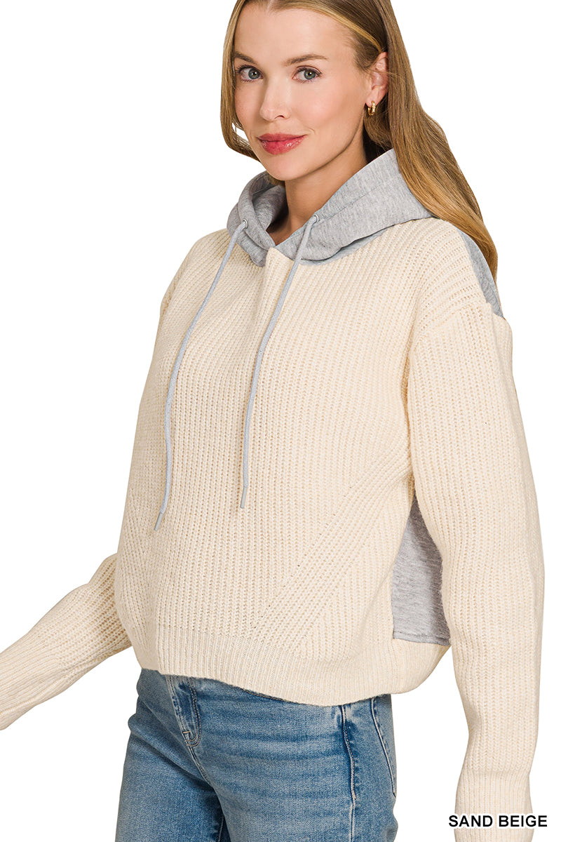 Textured sweater with hoodie