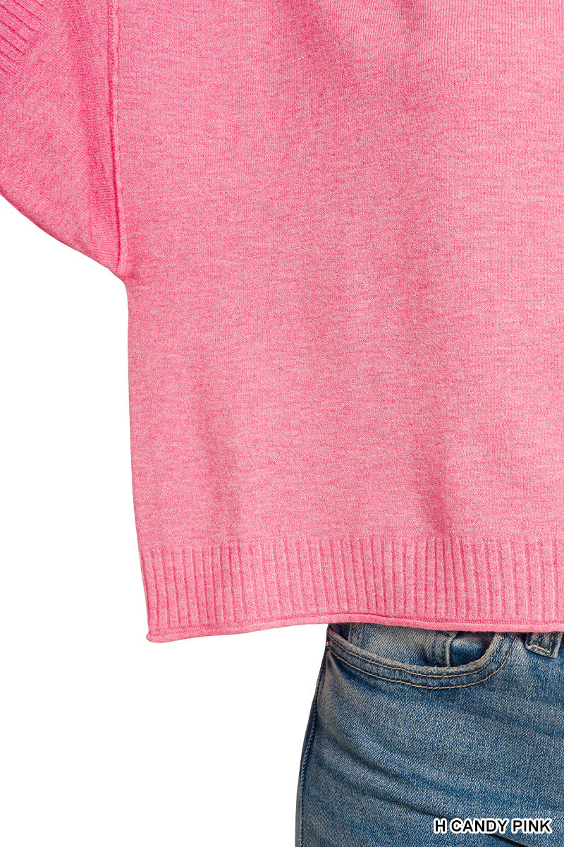 Viscose mock neck short sleeve boxy sweater