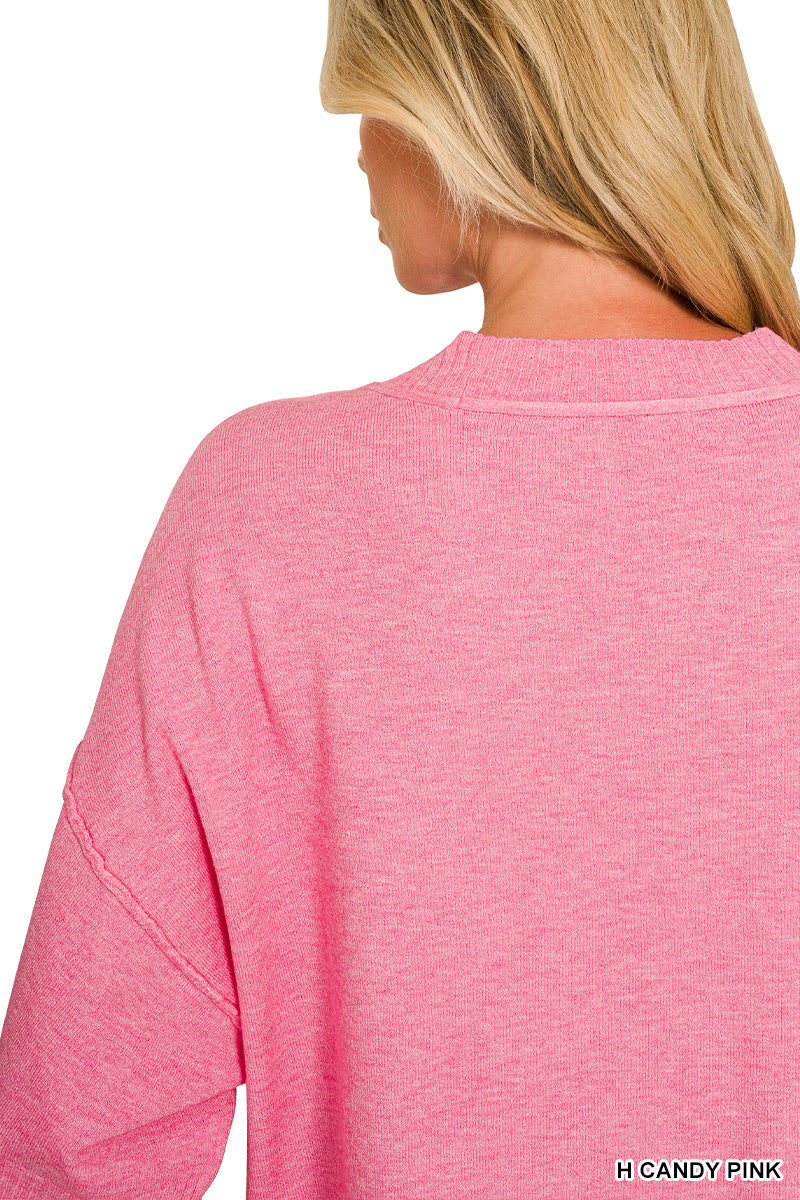Viscose mock neck short sleeve boxy sweater