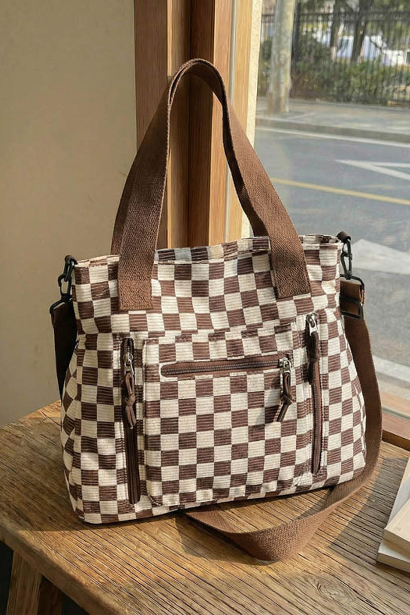 Checkmate carry all corduroy tote bag