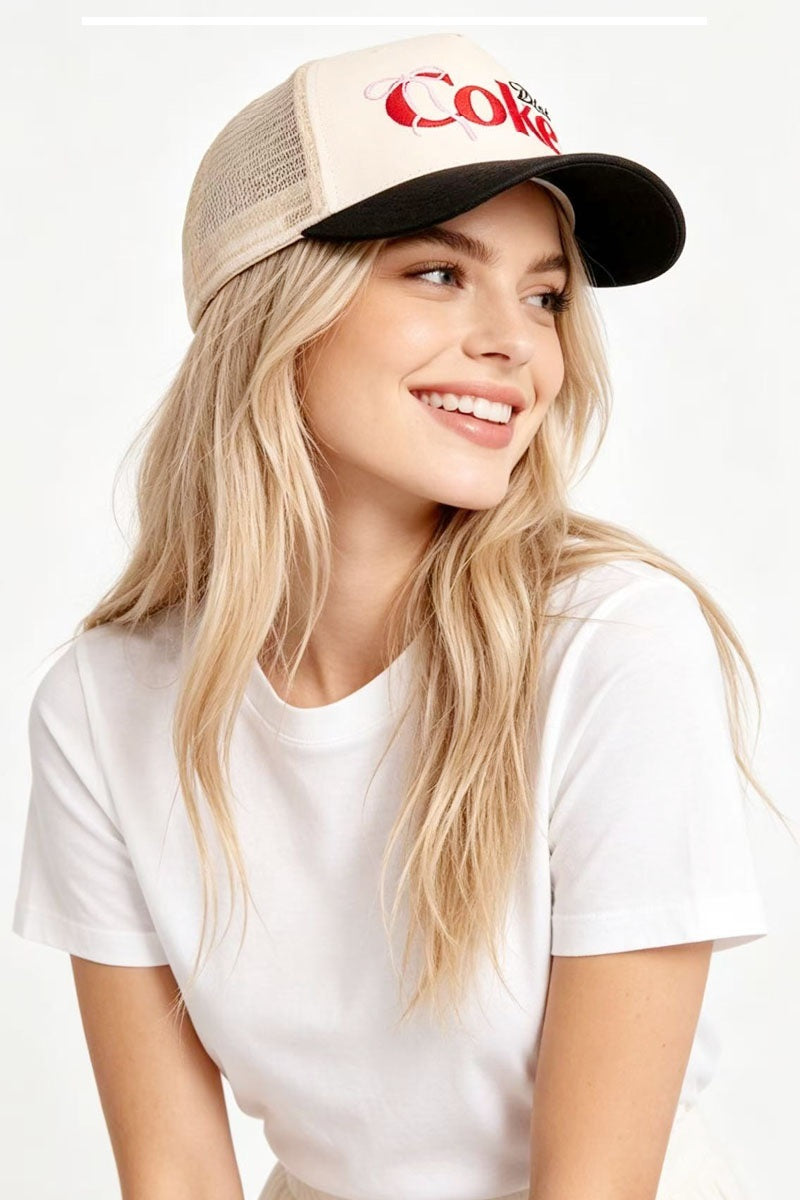 Coquette bow diet coke two tone mesh snapback hat