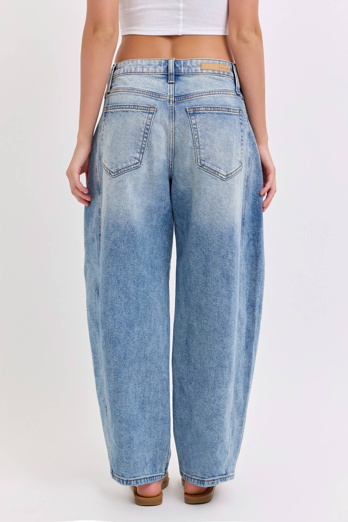 Mid-Waisted Barrel Jeans with Side Panels [WV79502BR-MD]
