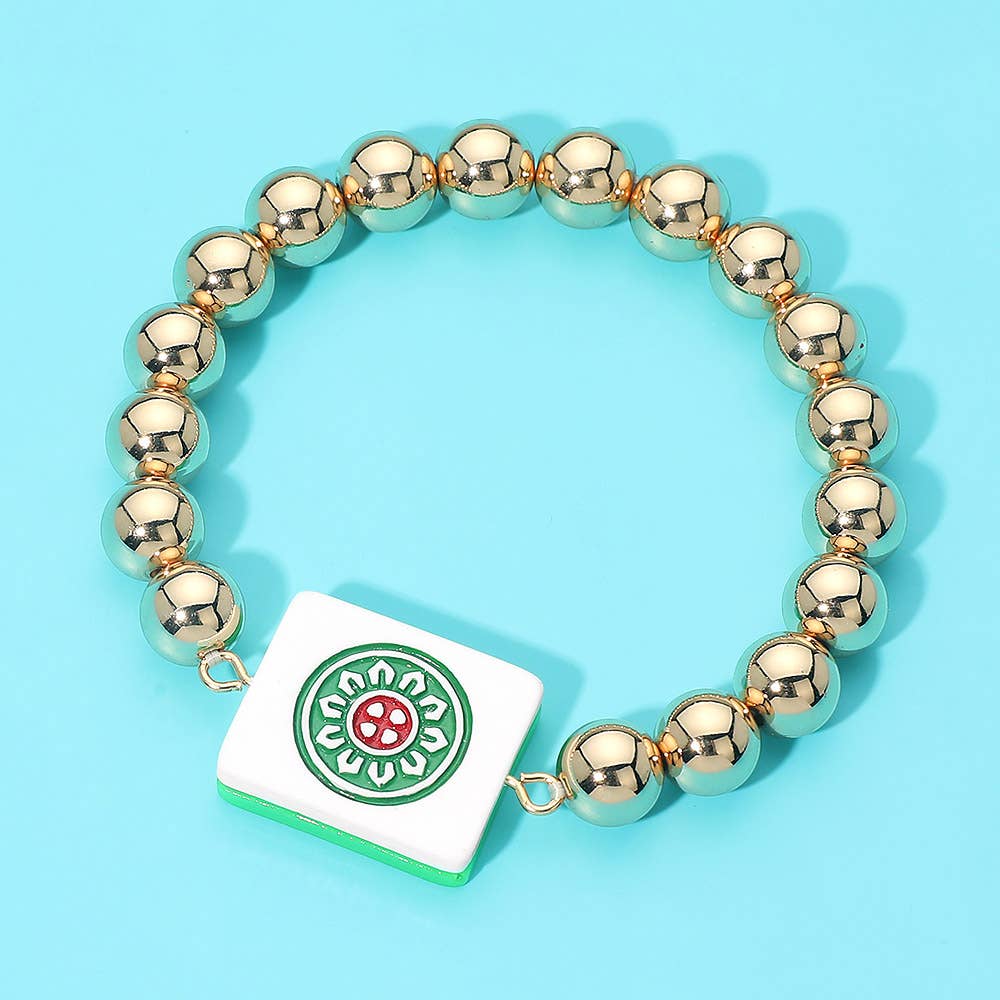 Mahjong Tile Accent Beaded Stretch Bracelet