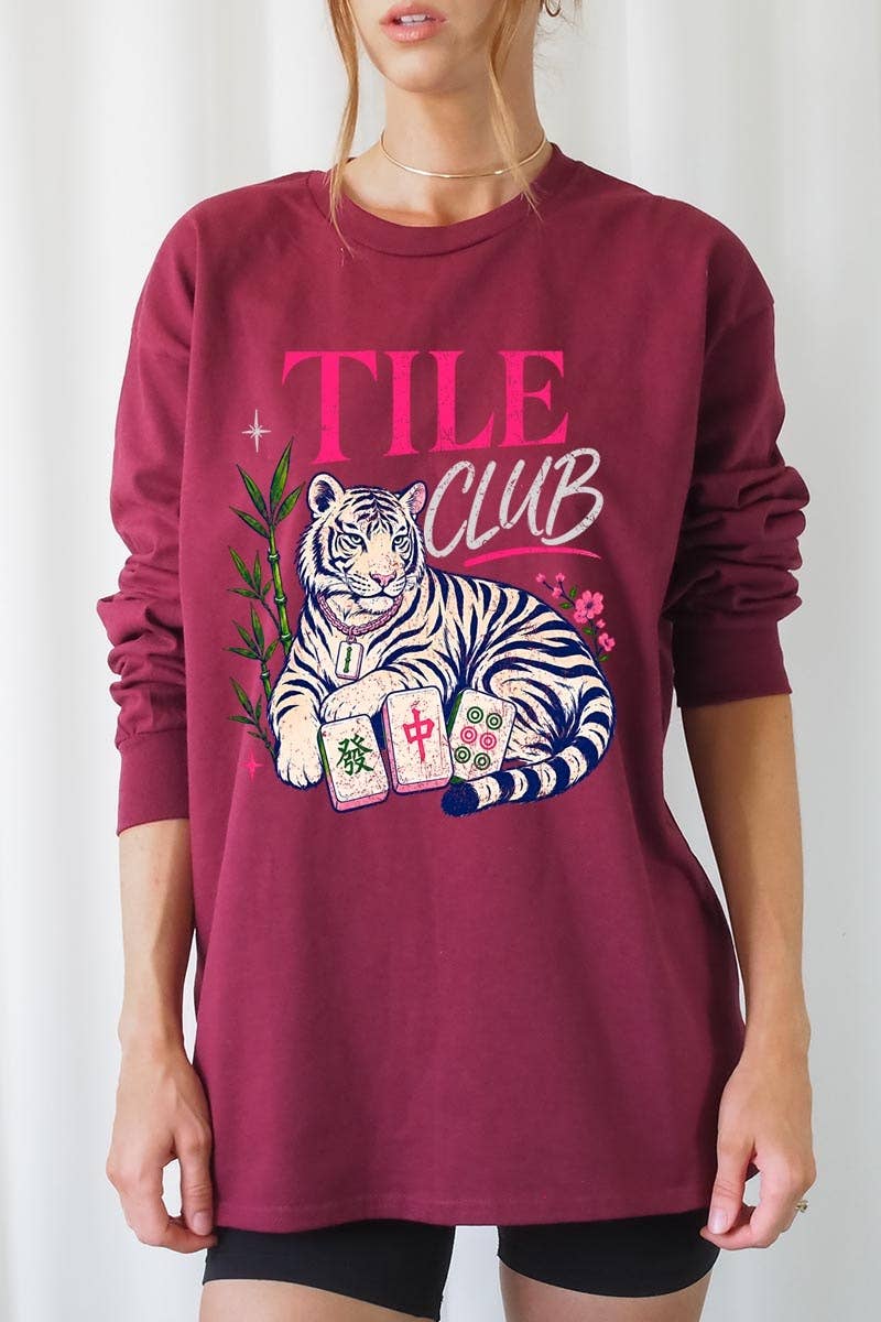 Mahjong Tile Club Tiger Graphic Long Sleeve Tee