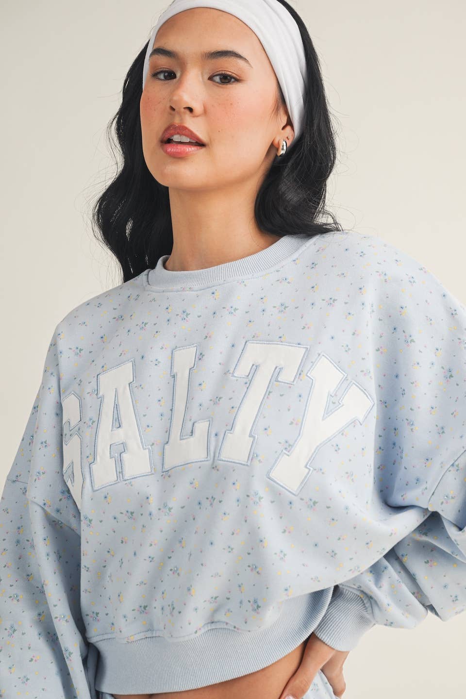 Salty Ditsy Print Crewneck Crop Sweatshirt