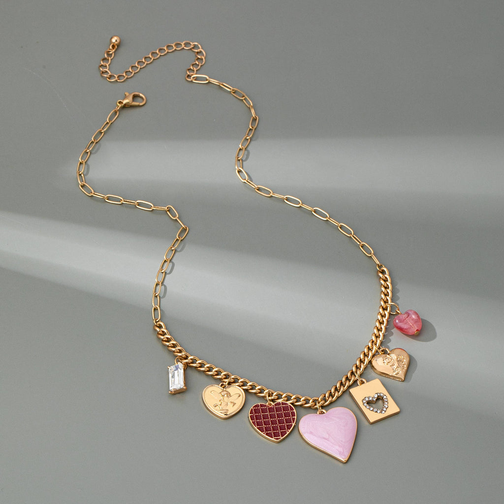 CHARM NECKLACE-HEARTS CHECKER RHINESTONE