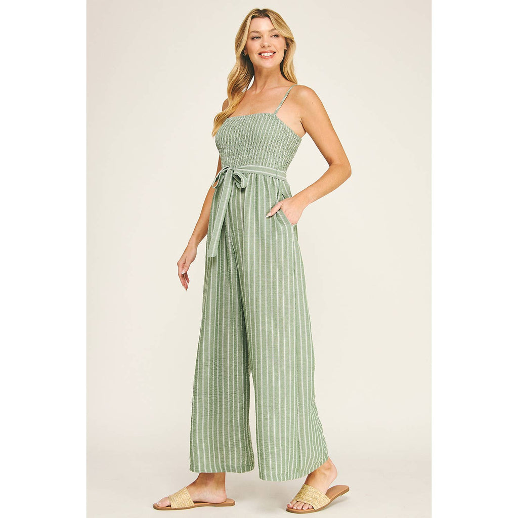 COASTAL STRIPE SMOCKED WIDE LEG JUMPSUIT